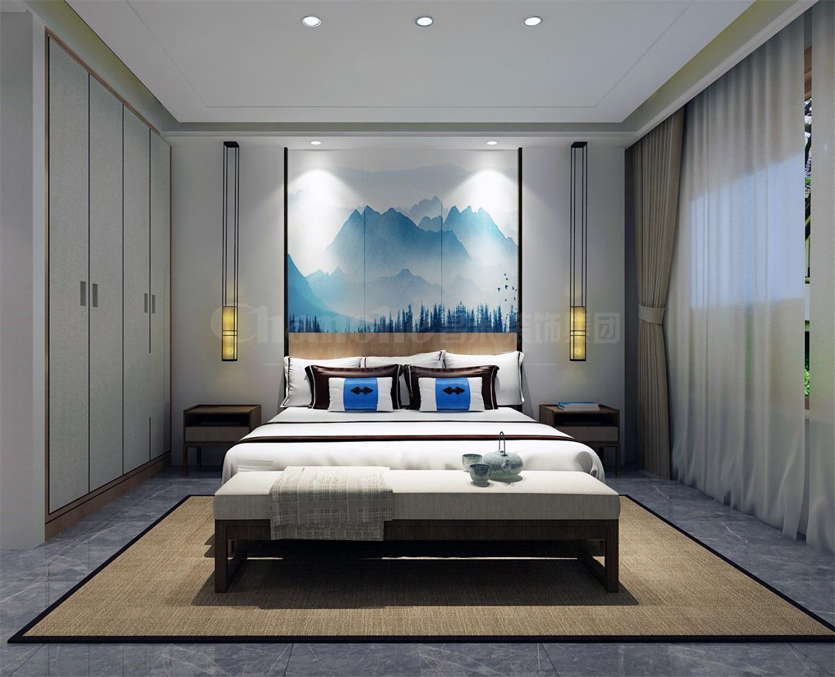 主臥貫穿、白色、灰色，加小許黑色融合的暖色調(diào)讓詩意棲居，少幾分濃墨重彩，多幾分雅致清寧，并在此感悟生命的智慧。內(nèi)心的平靜才能感悟到生活的大美，美不是符號，是一種心境，一份怡然，更是一份禪動。